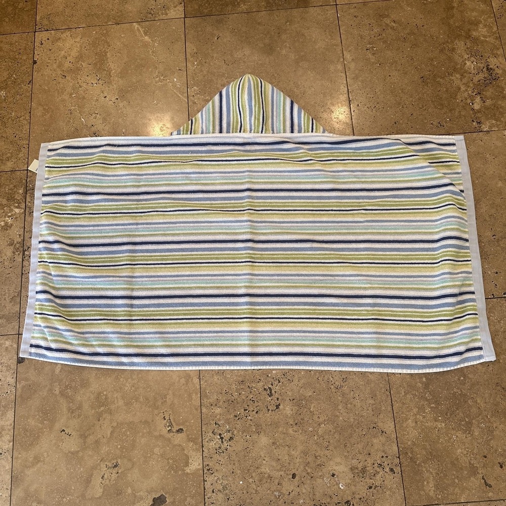 VTG Pottery Barn‎ Kids Striped Hooded Poncho Towel Multicolor Cotton Bath 24x47